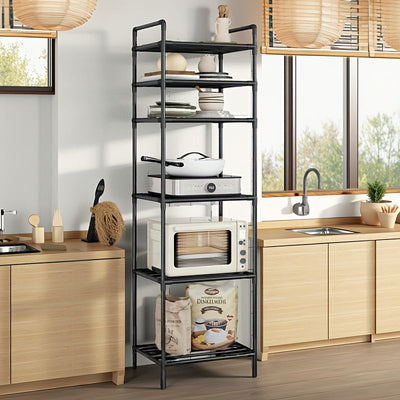 Estante de almacenamiento de cocina de 6 niveles, negro/ blanco, con marco de metal, estante multifuncional independiente para baño, garaje, sala de estar, estante extraíble, no requiere ensamblaje, solución de almacenamiento de cocina | Estante de cocin
