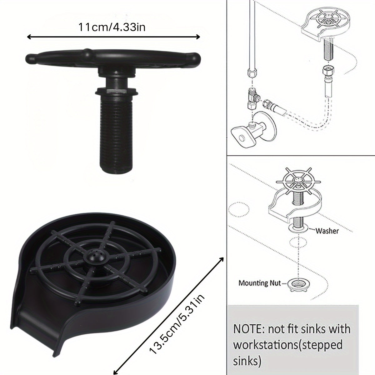 Lavaplatos de cocina fácil de instalar - Diseño de múltiples boquillas y alta presión para limpieza rápida de biberones y utensilios de bar, material ABS duradero