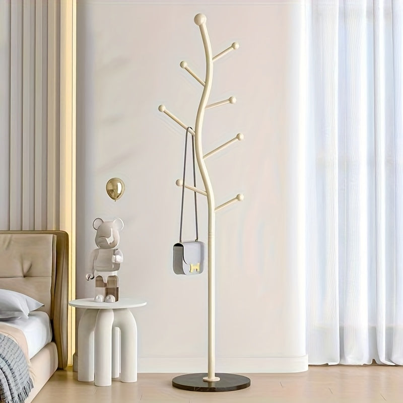 1 pieza de soporte de abrigo de metal independiente con 5 ganchos - Organizador de almacenamiento de poste único resistente para dormitorio, entrada, armario - Colgador de ropa ahorrador de espacio con construcción de hierro duradera, soporte de colgador
