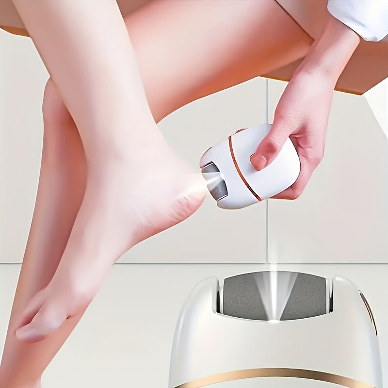 1 pieza de limpiador de pies eléctrico recargable con 3 cabezas de molienda reemplazables, pulido grueso para pies rotos y secos de color beige claro, carga USB portátil, diseño ergonómico para uso doméstico, limpiador de pies, herramienta de cuidado de