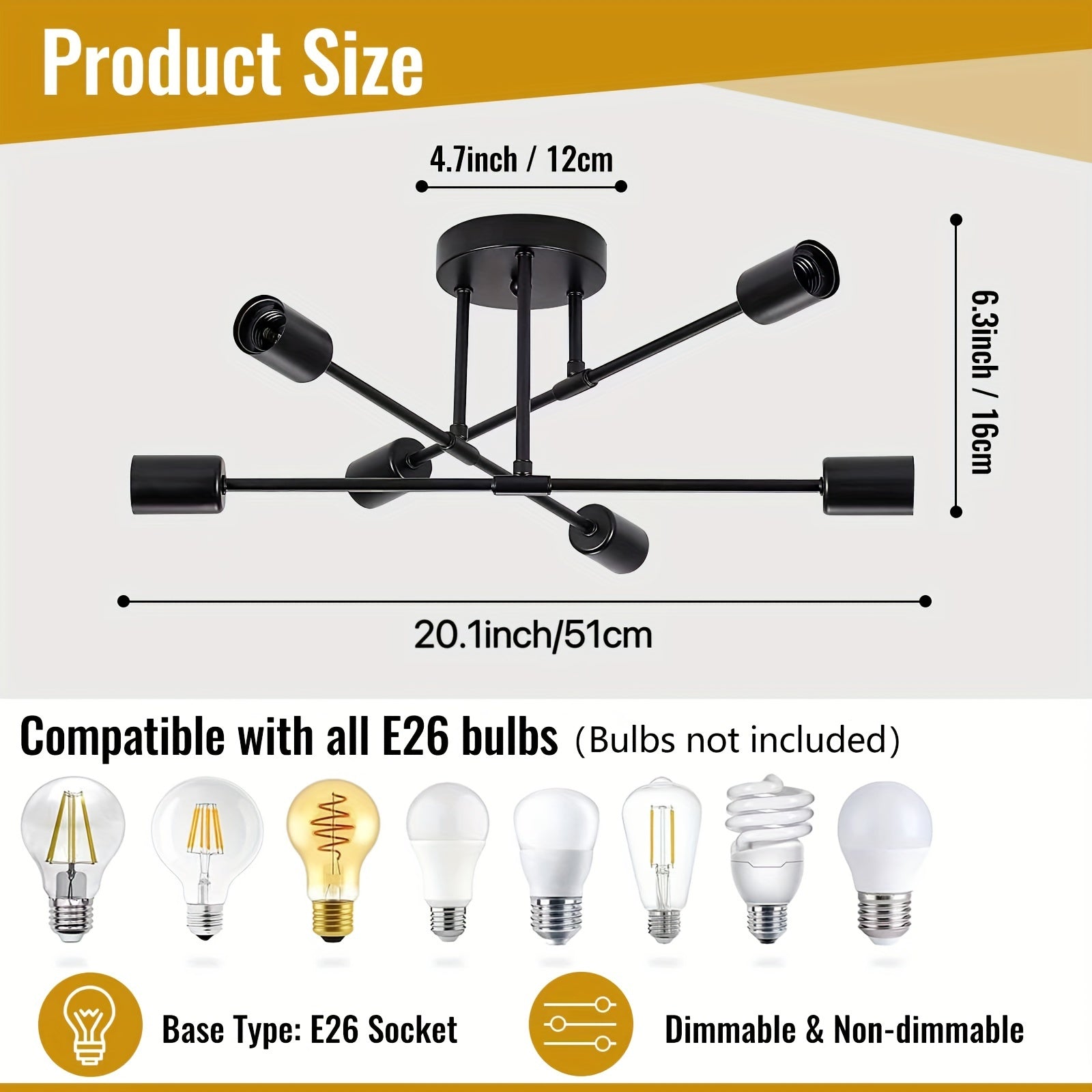 Araña de techo moderna de 6 luces en negro, estilo industrial, para cocina y comedor, lámpara tipo Sputnik para dormitorio y sala de estar