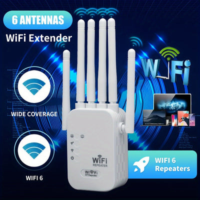 Repetidor de Señal WiFi, Extensor WiFi 300Mbps con 6 Antenas, Amplificador de Red Penetrante para Mayor Cobertura y Velocidad en Múltiples Escenarios, Mejora de la Red Oficina, Colocación Versátil, Enchufe Estándar EE. UU., Extensión Wifi Hogareña, Repet