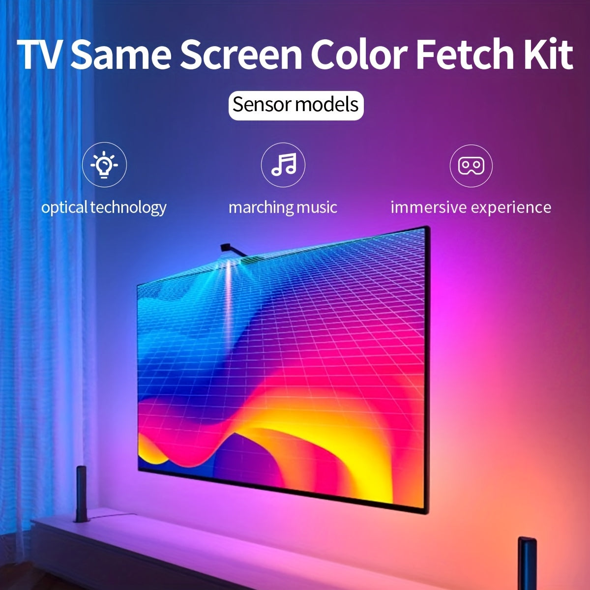 1 pieza de correa de retroiluminación LED para TV con sensor de color AR - Captura colores parciales de la pantalla, experiencia visual única, 12,5 pies para TVs de 55-65 pulgadas, 16,4 pies para TVs de 70-85 pulgadas, monitor, sala de juegos, dormitorio