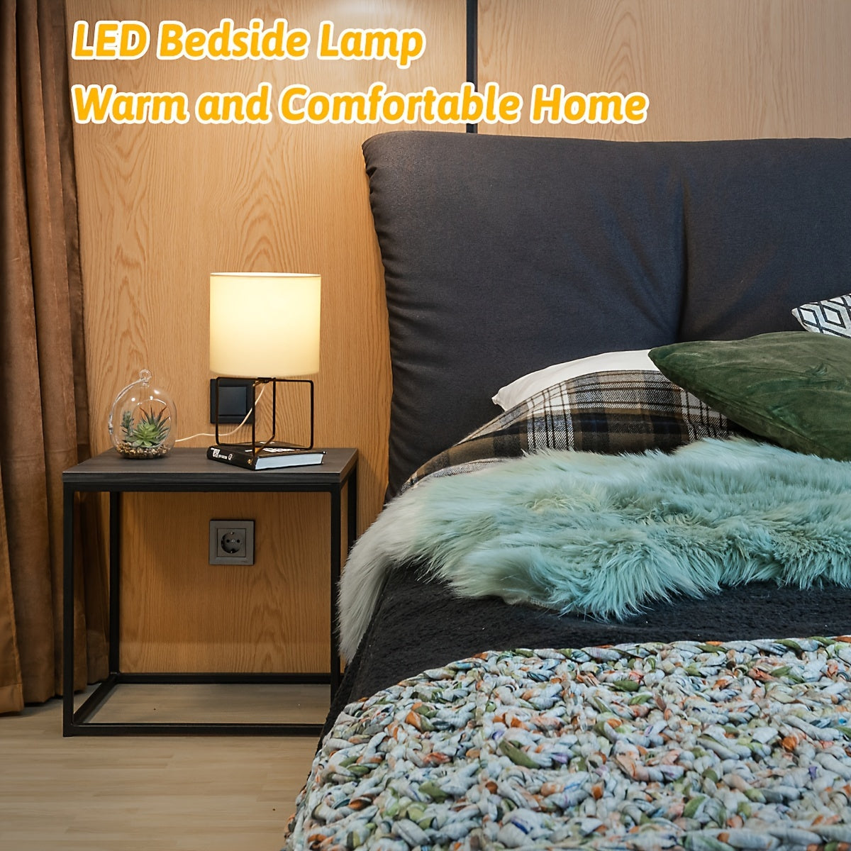 1pc Lámpara de mesa LED de tela de estilo nórdico moderno, luz cálida alimentada por USB con control de interruptor, luz ascendente de metal para decoración del hogar, dormitorio, sala de estar, regalo ideal para diversas ocasiones.