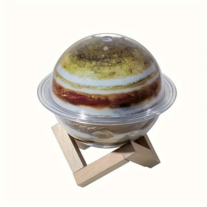 Humidificador USB Creativo de Planeta con Luces LED Coloridas - Difusor de Aromaterapia de 330ml, Decoración Silenciosa para Escritorio en Dormitorio o Sala de Estar, Base de Madera, Alimentado por USB (Batería No Incluida), Efecto Nebulosa | Base Establ