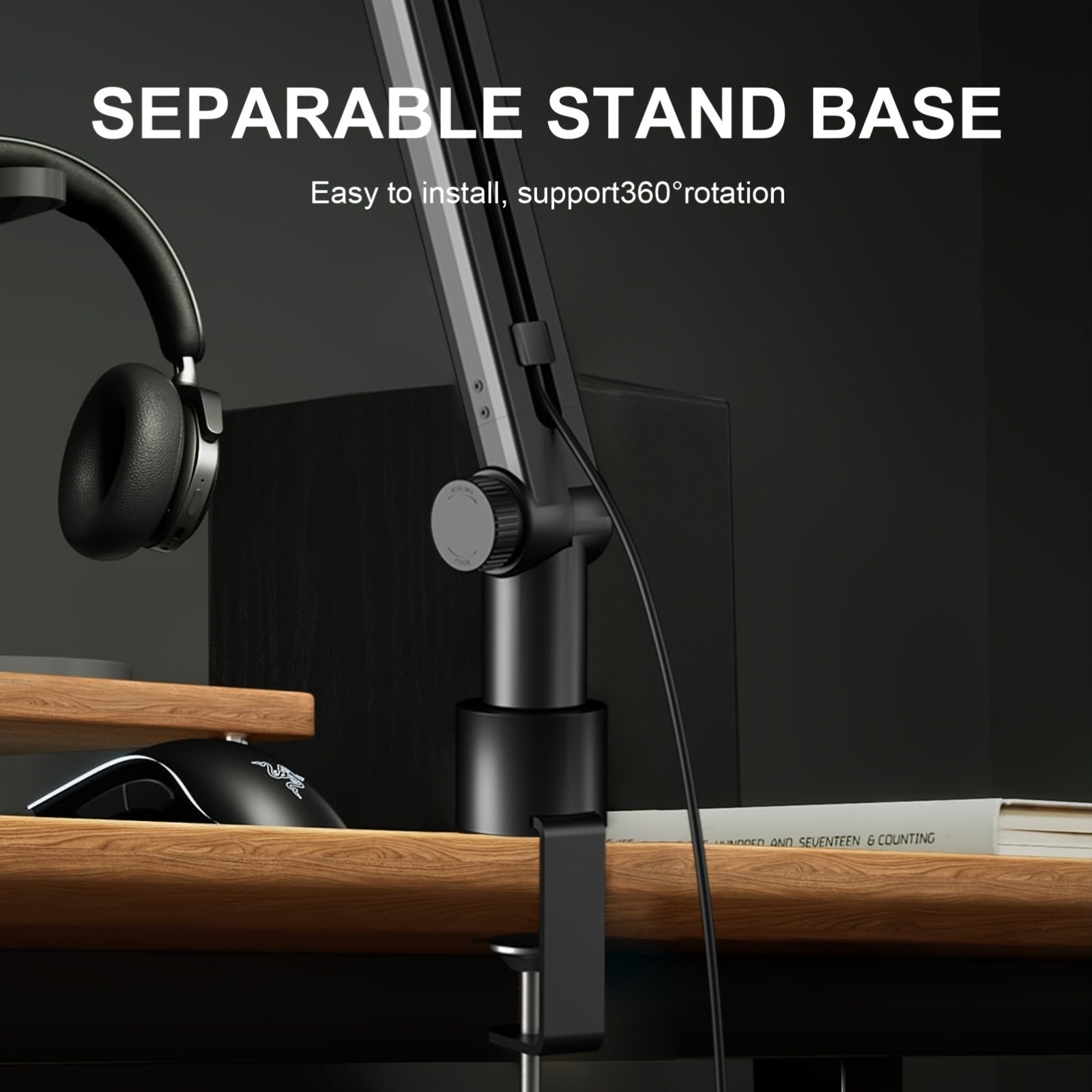 Ajustable Microfono Scissor Arm con Canal de Cable - Boom de Suspensión Compacto para Blue Yeti, Snowball iCE, HyperX QuadCast, SoloCast, Elgato Wave - Aleación Duradera, Conexión XLR, Equipo de Grabación de Estudio | Acabado Negro Liso | Ajustable Boom