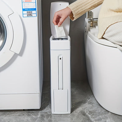 Basurero de Una Pieza con Cepillo de Gran Capacidad de 4.5L para Hogar, Función Desodorizante, Diseño Inteligente y Silencioso de Apertura/Cierre, Adecuado para Espacios del Hogar como Salón, Dormitorio, Oficina, Baño Público, Cepillo Integrado en el Con