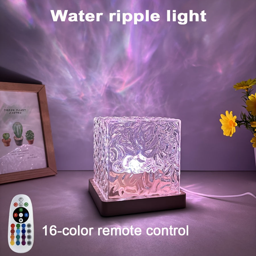Lámpara de mesa giratoria RGB con efecto de ondas de agua - 16 colores, control táctil con control remoto, luz ambiental alimentada por USB, lámpara de proyección de ondas, lámpara de llama giratoria con gradiente de 16 colores, adecuada para entornos de