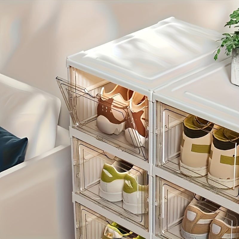 Caja organizadora de zapatos plegable de 1 o varias capas, organizador de zapatos apilable que ahorra espacio, contenedor de zapatos antipolvo, zapatera multifuncional ideal para hogar, dormitorio o residencia estudiantil