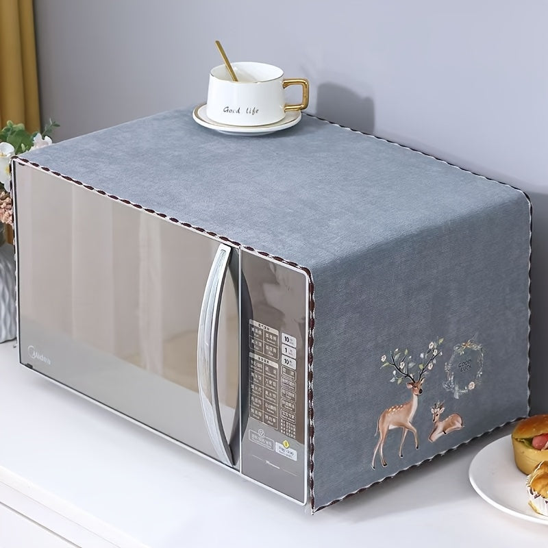 Fundas para Microondas y Horno con Diseño de Ciervo y Flores - Cubierta Protectora Antipolvo de Poliéster Duradera, Funda Antideslizante para Electrodomésticos de Cocina: Microondas, Horno, Tostadora - Accesorio Decorativo Fácil de Limpiar
