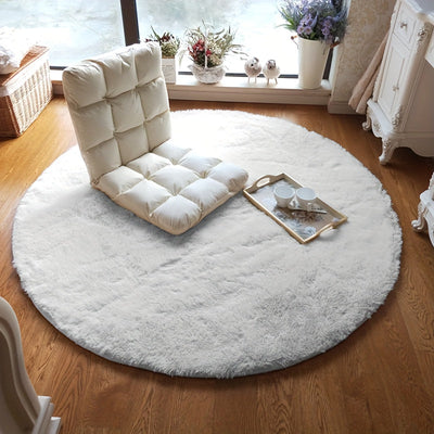 Alfombra Redonda Blanca Pura para Sala de Estar y Dormitorio, Alfombra de Noche, Alfombra para Pies, Alfombra para Silla de Computadora, Alfombra de Yoga