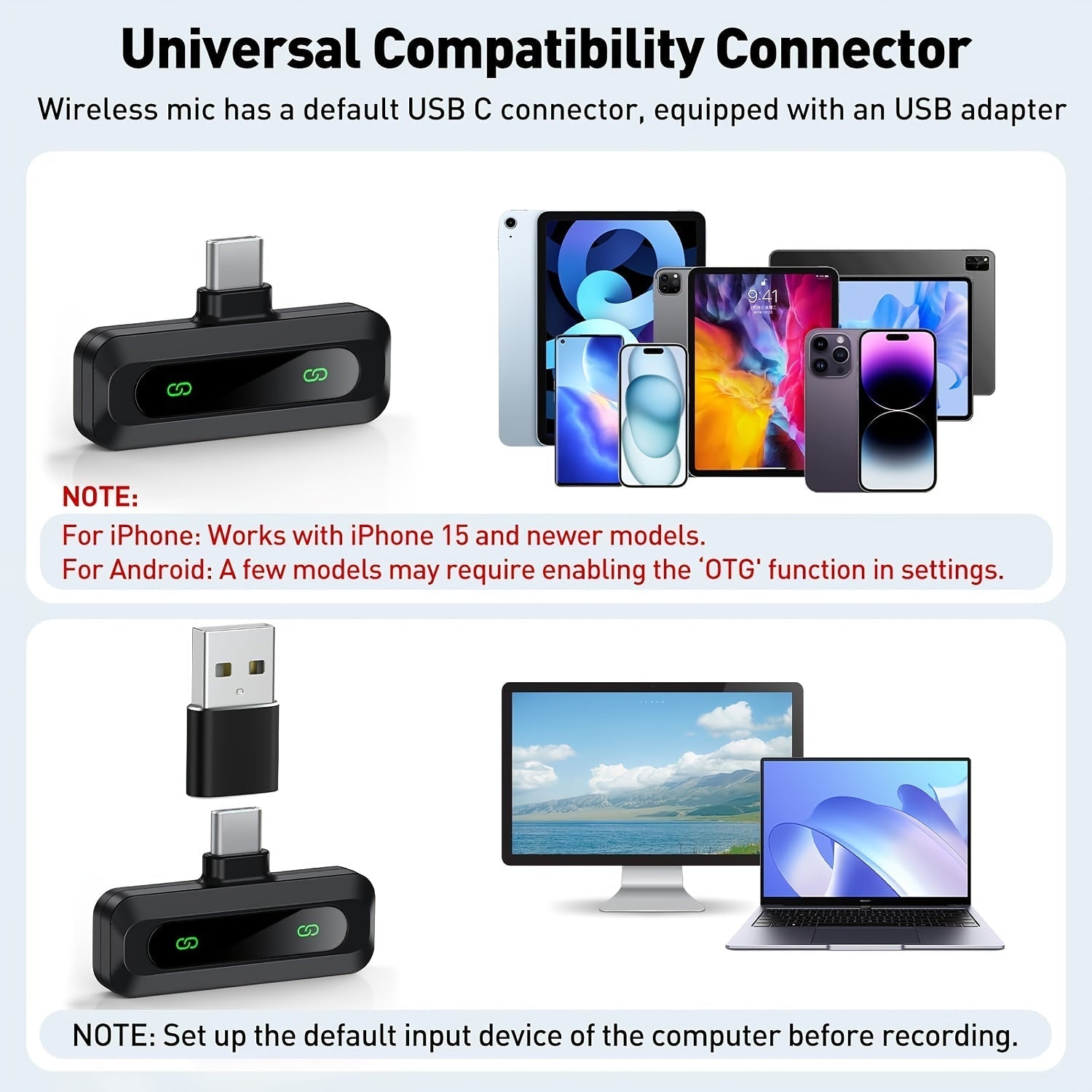Micrófono inalámbrico J3 con transmisión de radiofrecuencia 2.4GHz, batería de polímero recargable por USB, grabación de 1 toque, indicador de batería y conectividad de tipo C para conferencias de video, podcasting, grabación de voz, micrófono inalámbric