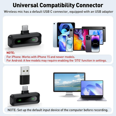 Micrófono inalámbrico J3 con transmisión de radiofrecuencia 2.4GHz, batería de polímero recargable por USB, grabación de 1 toque, indicador de batería y conectividad de tipo C para conferencias de video, podcasting, grabación de voz, micrófono inalámbric