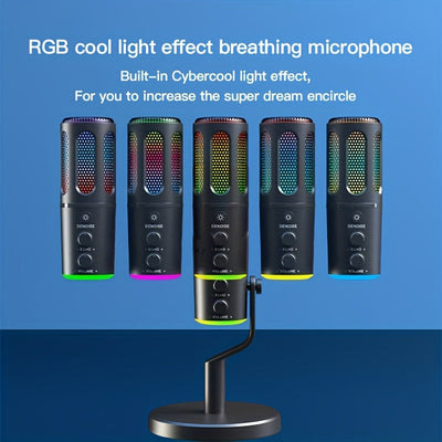 Micrófono SU8 con reducción de ruido, iluminación RGB, efecto de audio reverberante, interfaz USB Type-C para juegos y canto, equipo de audio para juegos | Micrófono moderno | Micrófono alimentado por USB