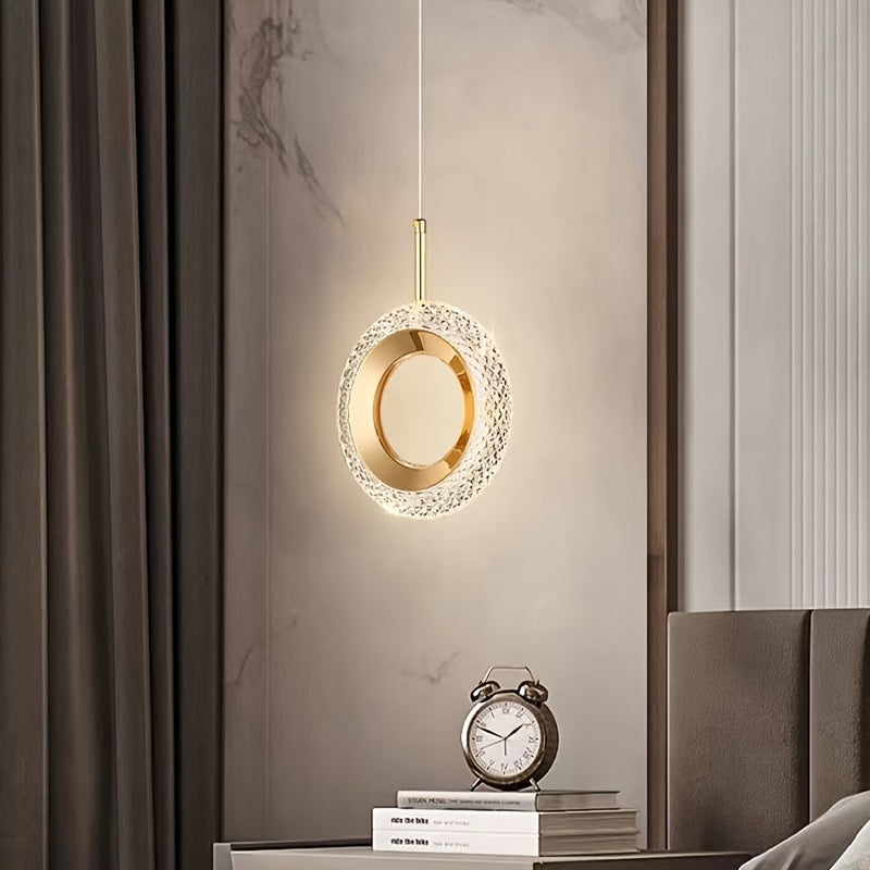 Lámpara colgante moderna dorada, lámpara colgante con anillo, pantalla de lámpara de acrílico, interruptor LED de tres colores, adecuado para isla de cocina, comedor, dormitorio, lámpara colgante (anillo simple/doble)