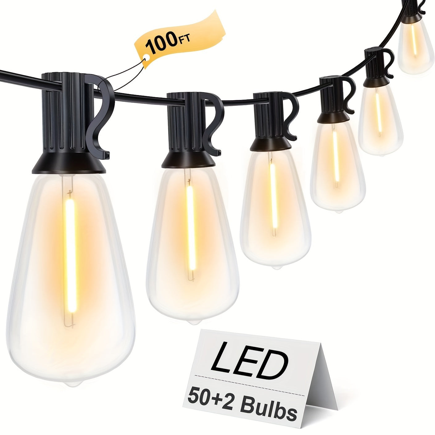 30.48 metros de luces LED, guirnalda impermeable para exteriores ST38 con 50+2 bombillas, 110V-130V, enchufe estadounidense, material PP, sin cambio de color, ideal para el día de San Valentín, Navidad, decoración de Halloween, sin batería.