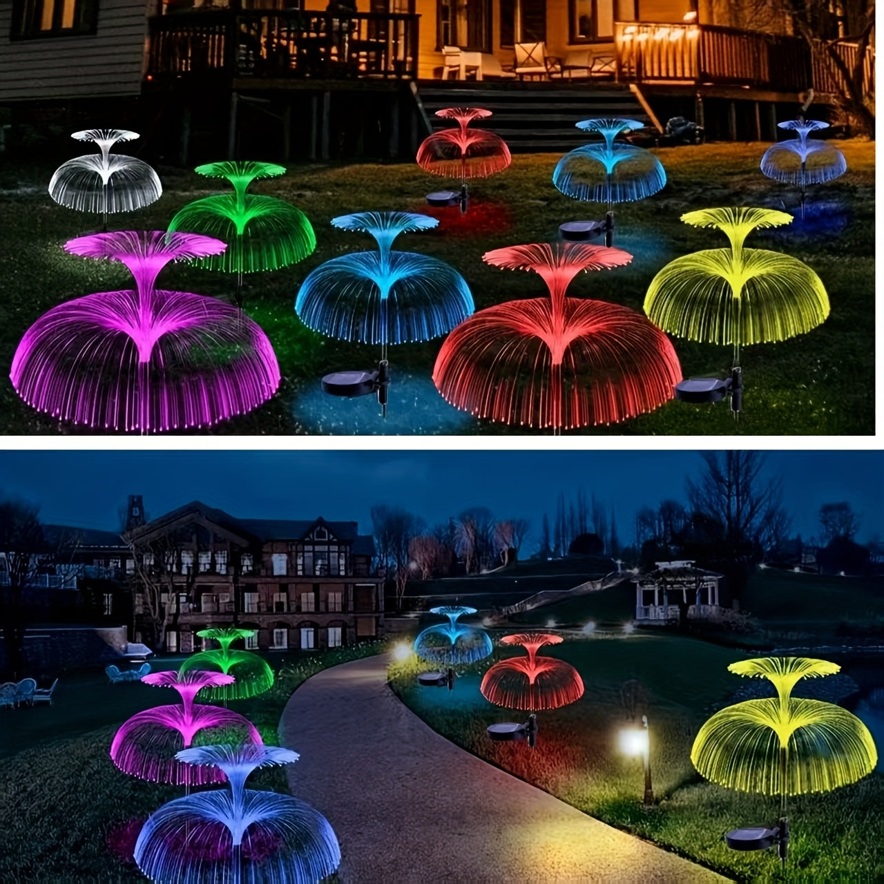 Luz de medusa alimentada por energía solar - Decoración de jardín al aire libre con LED que cambia de color, individual o de capas para patio, césped, camino, escenario y decoración de fiestas, luces al aire libre solares