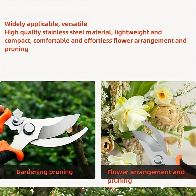 1pc Tijeras de Jardinería Resistentes con Empuñadura Antideslizante - Herramienta Profesional y Doméstica, Cuchillas Afiladas para Cortes Limpios, Construcción en Acero Inoxidable Resistente a la Corrosión - Ideal para Árboles, Arbustos, Flores, Setos -