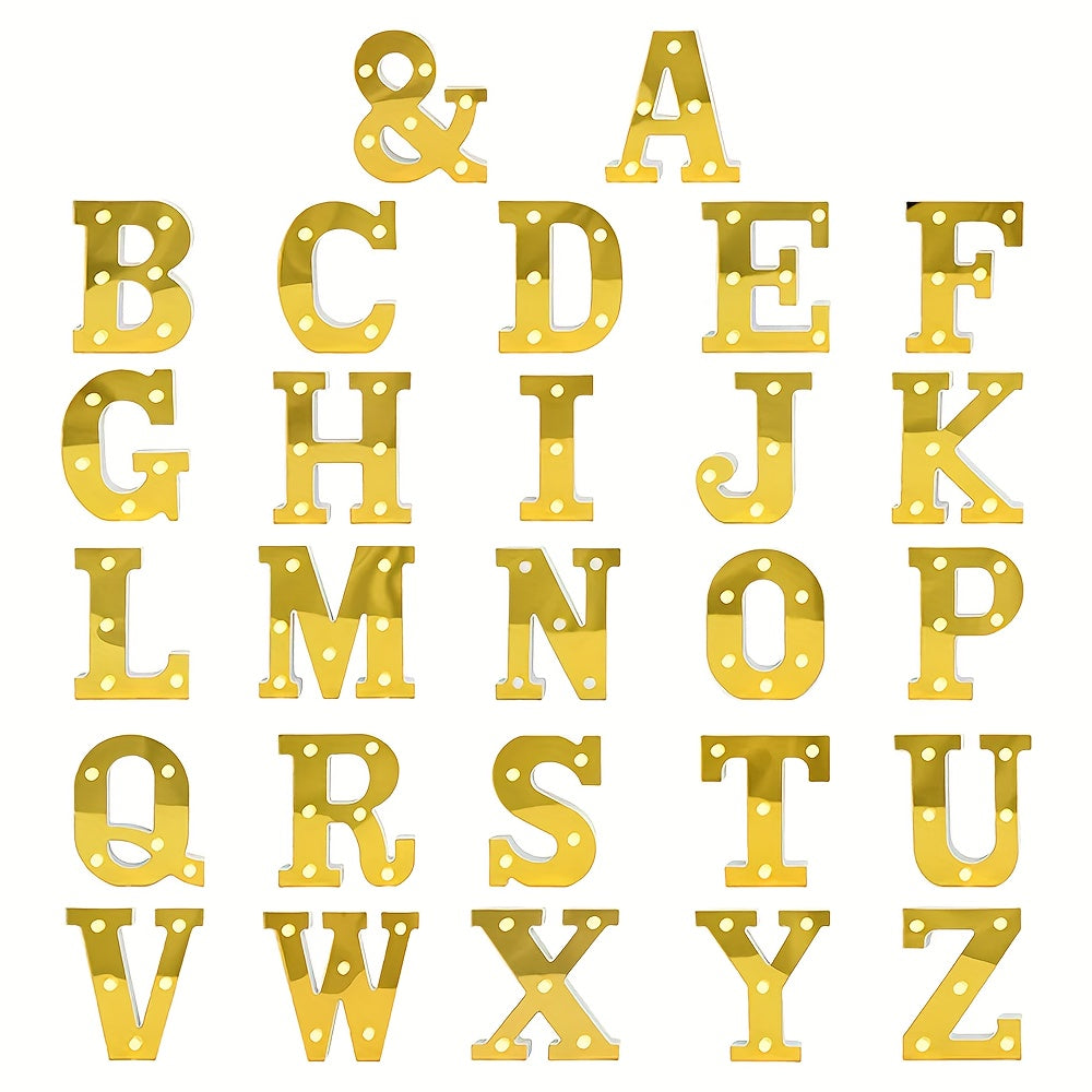 1 pieza de luces LED con letras del alfabeto dorado A-Z, lámpara de noche brillante con números DIY, decoración del hogar, suministros festivos para decoración de bodas y cumpleaños, escultura de pared, arte de pared minimalista