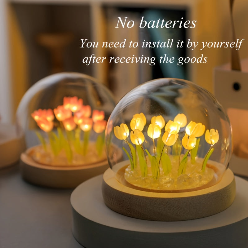 1 Lámpara de noche creativa de tulipán 13/16/20, kit de material DIY con más flores, lámpara de escritorio hecha a mano, utilizada para decoración de habitación y dormitorio, luz ambiental, pequeña decoración de escritorio, mejor regalo de Día de la Madr