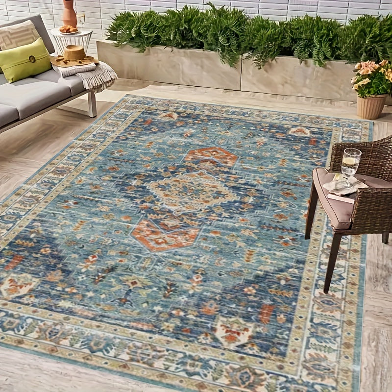 1 pieza de alfombra grande al aire libre estilo bohemio retro de 850g/grosor de 0.8 cm, antideslizante para acampada en RV y picnics, tapete suave de poliéster para salón, pasillos o solárium con pisos de madera dura, decoración primaveral