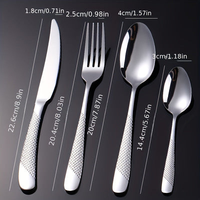 Juego de cubiertos de acero inoxidable con diseño de estrella, 24 piezas, incluye cuchillo para carne, tenedor, cuchara y cuchara de postre, ideal para hogar, cocina, hotel, restaurante, fiestas, bodas y eventos, apto para lavavajillas, disponible en var