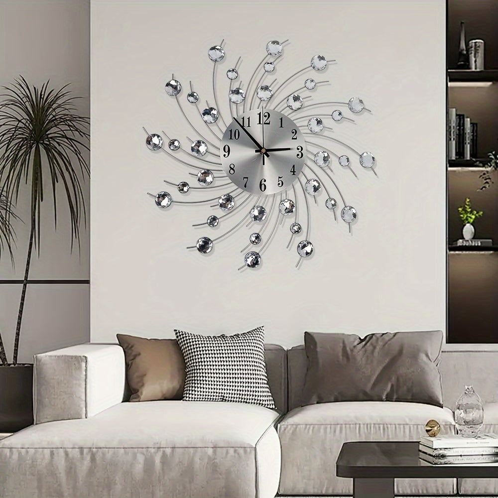 1pc Reloj de Pared Silencioso - Decorativo con Cuentas de Cristal al Estilo Europeo