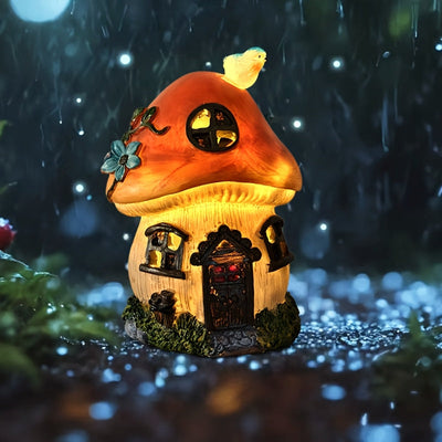 Encantadora Estatua de Casa de Hongo con Energía Solar y Luz Amarilla Cálida - Decoración Exterior Temática de Cuento de Hadas, Hecha en Resina con Diseño Detallado, Perfecta para Pascua, Acción de Gracias, Halloween & Regalos Navideños, IP44 Alta Calida