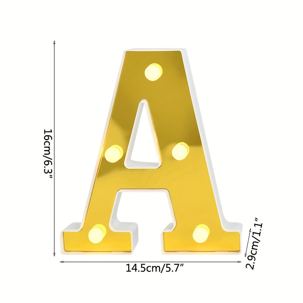 1 pieza de luces LED con letras del alfabeto dorado A-Z, lámpara de noche brillante con números DIY, decoración del hogar, suministros festivos para decoración de bodas y cumpleaños, escultura de pared, arte de pared minimalista