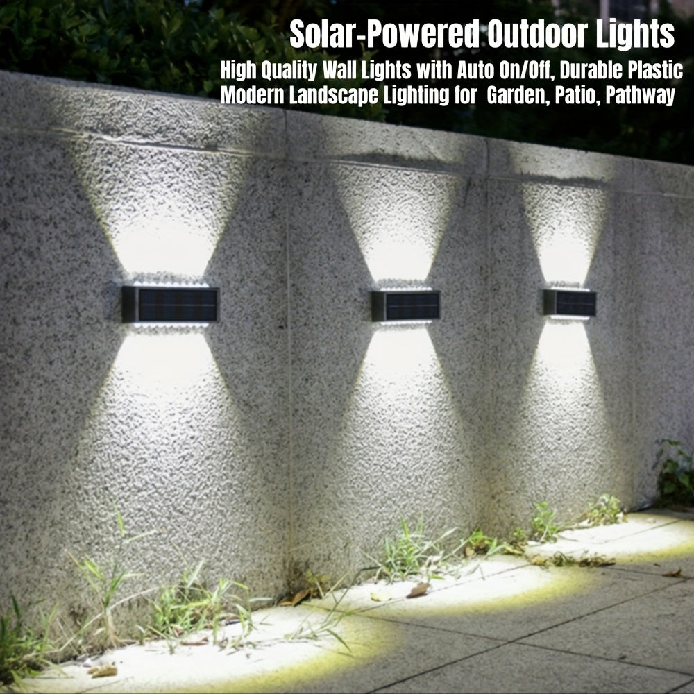 Juego de 2 luces solares para exteriores con 16 LEDs, ideales para mejorar patios y paredes. Estas luces decorativas de paisaje mejoran el ambiente con la capacidad de lavado de paredes en dos direcciones, perfectas para decorar balcones de verano. Clasi