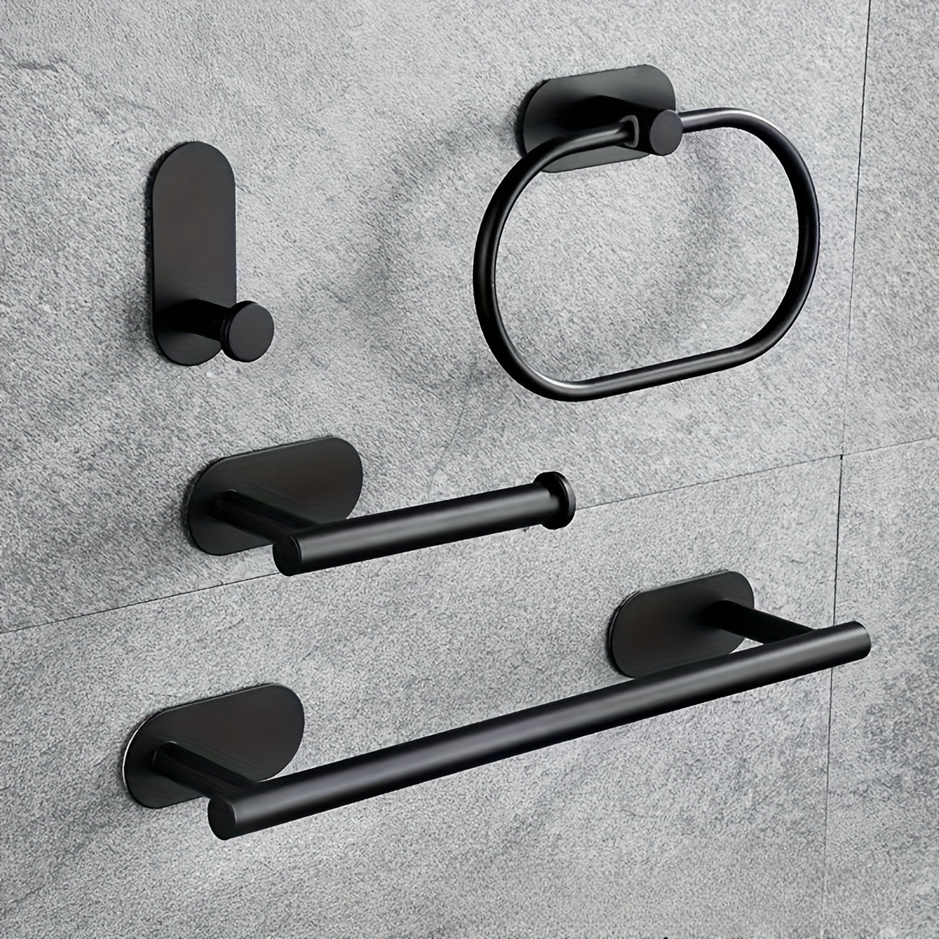 Juego de 4 Accesorios para Baño - Incluye Barra para Toallas, Porta Anillos, Soporte para Papel y Ganchos para Fácil Montaje en Pared, Accesorios de Baño