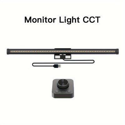 Barra de Luz de Monitor Elegante con Alimentación USB y Mecánica para Switch & Control Remoto Inalámbrico, Atenuación Continua, 92 LED, Temperatura de Color Ajustable de 3000-6500K, Acabado Metálico Mate - Ideal para Hogar & Oficina, Monitor Portátil
