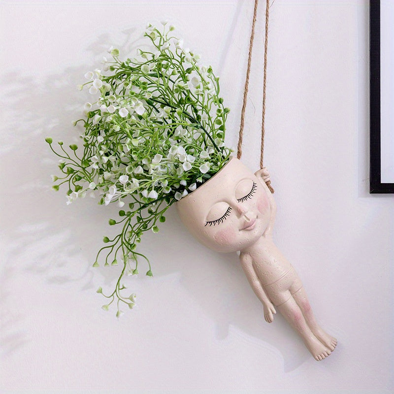 Jarrón de escultura de cuerpo humano elegante - Jarrón artístico de resina con vegetación verde y acordes florales, ideal para decoración del hogar, agrega un toque de naturaleza a cualquier habitación, jarrones decoración del hogar