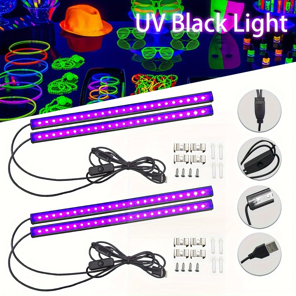 Tira de LED de luz negra UV, 1 metro de aleación de aluminio metálico, alimentada por USB, voltaje de funcionamiento de 5 V, fuente de luz LED para decoración, no requiere batería - Ideal para Halloween, Navidad, fiesta de cumpleaños, pintura corporal, c