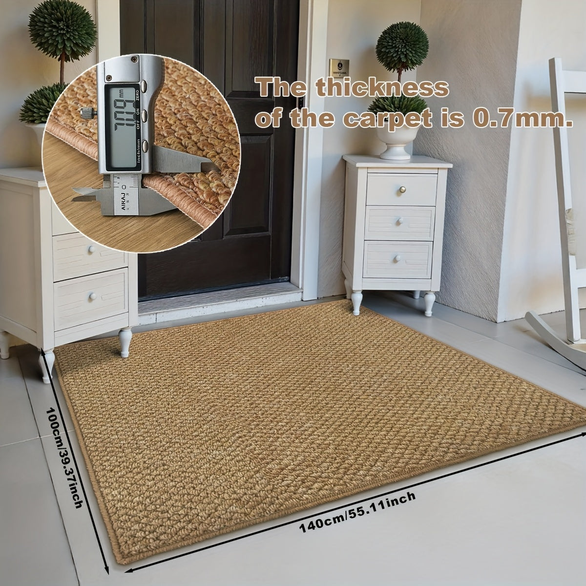 1pc Alfombra Exterior Inclusion Under Heaven - Patrón de Piña Imitación Sisal, Diseño Nórdico Minimalista Marrón Natural, Mezcla Duradera de TPR y Polipropileno, Tamaño Grande hasta 2.16m² para Patio, Terraza, Balcón, Entrada, Decoración Exterior de Piña