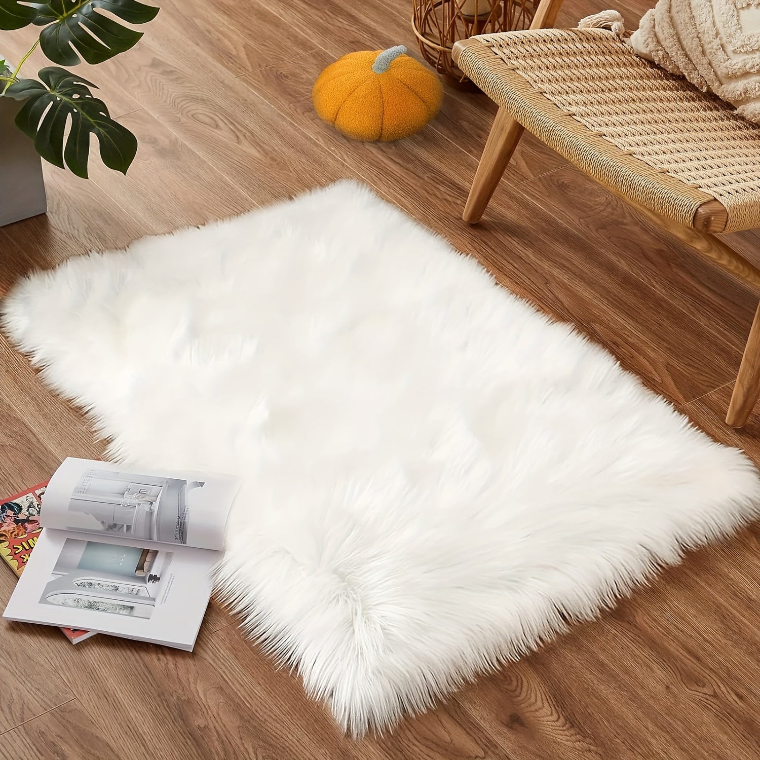 1pc Alfombra de Pelo Sintético Suave, Alfombra de Felpa Antideslizante de Poliéster, Alfombra Acogedora para Lado de la Cama, con Limpieza en Seco Solo, para Sala de Estar, Dormitorio, Estudio, Vestidor, Decoración para el Hogar, Navidad