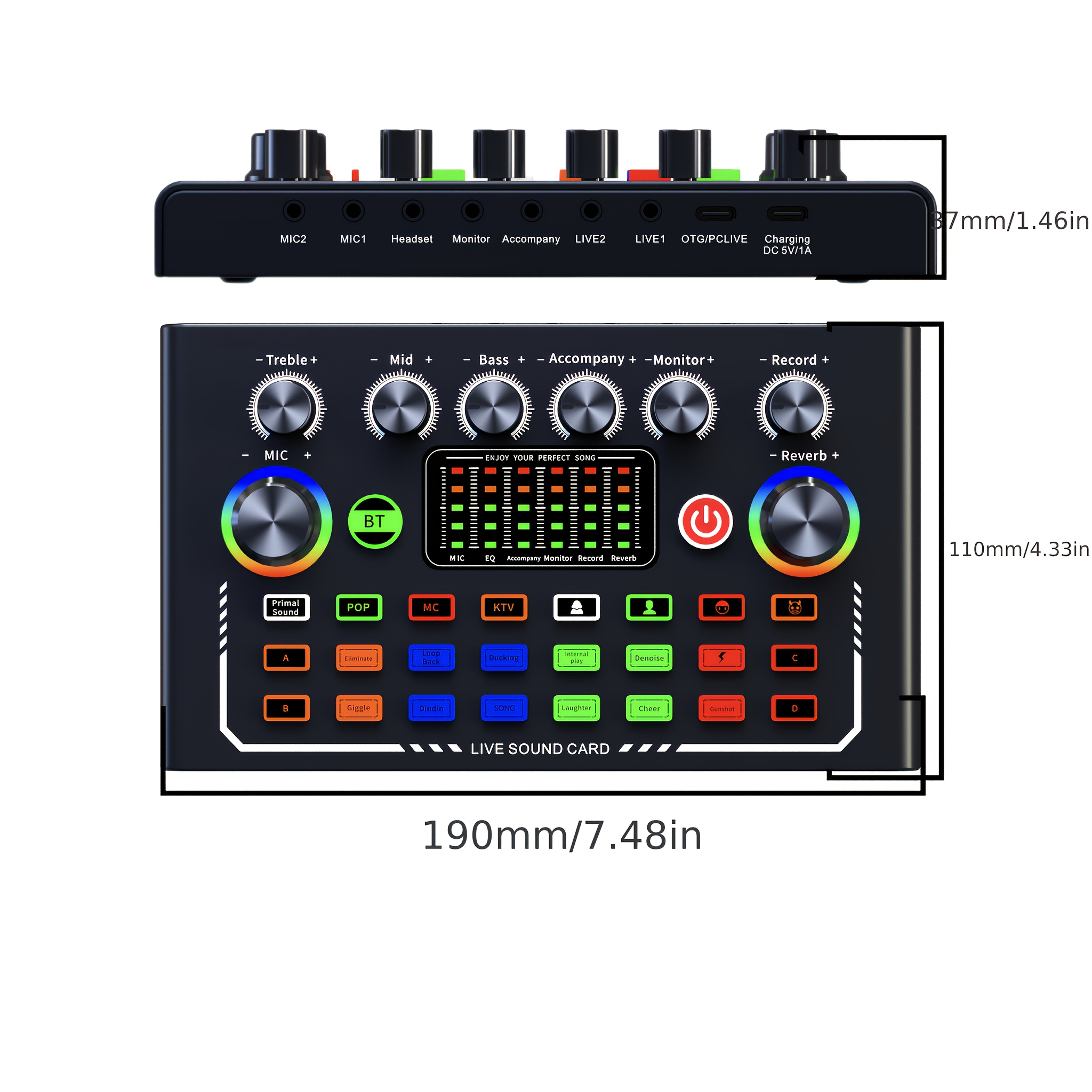 TF009 Pro Mezclador de audio USB con RGB - Conecte y juegue para podcast, KTV, transmisión en vivo | Micrófono incorporado, efectos en tiempo real, diseño compacto y duradero, recargable por USB, accesorio para podcasting, dispositivo elegante, construcc
