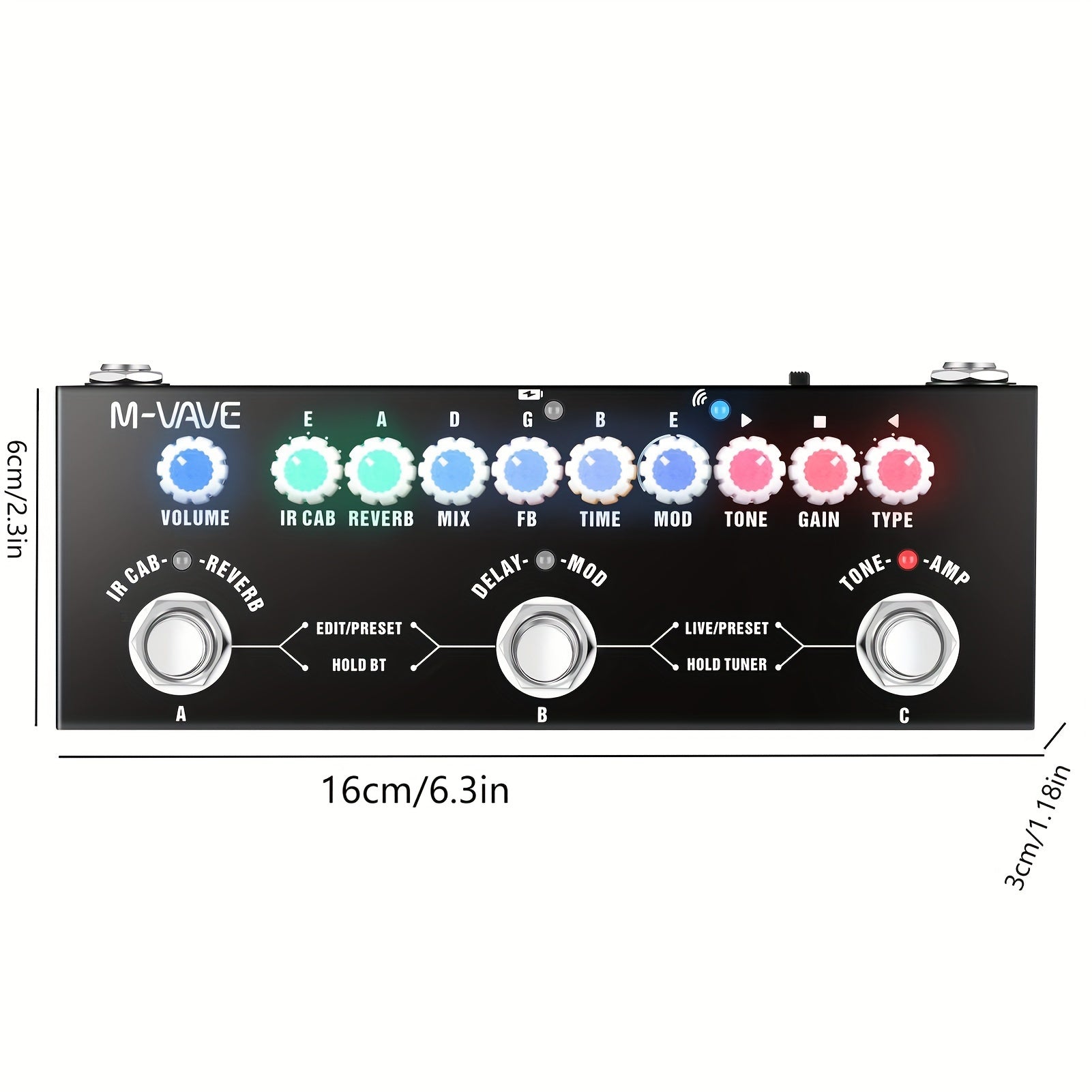 TM-VAVE Pedal de Efectos Portátil para Guitarra - Procesador Multi-Efectos Todo en Uno con USB, Afinador Integrado, 9 Modelos IR Cab, Reverb/Delay/Chorus - Tablero Compacto para Guitarra Eléctrica y Bajo, Uso Doméstico/Estudio/Vivo - , Pedal de Efectos M