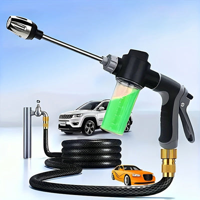 Pistola de agua de alta presión con cañón largo de metal mejorada, conexión rápida de 3/4" y 1/2", rociador de espuma para lavado de autos con boquilla ajustable, ideal para limpieza de vehículos, aseo de mascotas y riego de jardines al aire libre