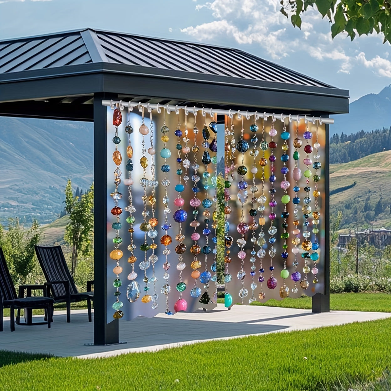 2 piezas, cortinas de exteriores, decorativas para primavera y verano, con patrón decorativo de vista de playa, para puertas, cortinas, patios, exteriores, interiores, telas de fondo, decoraciones festivas, adecuadas para colgar, utilizadas en pasillos,