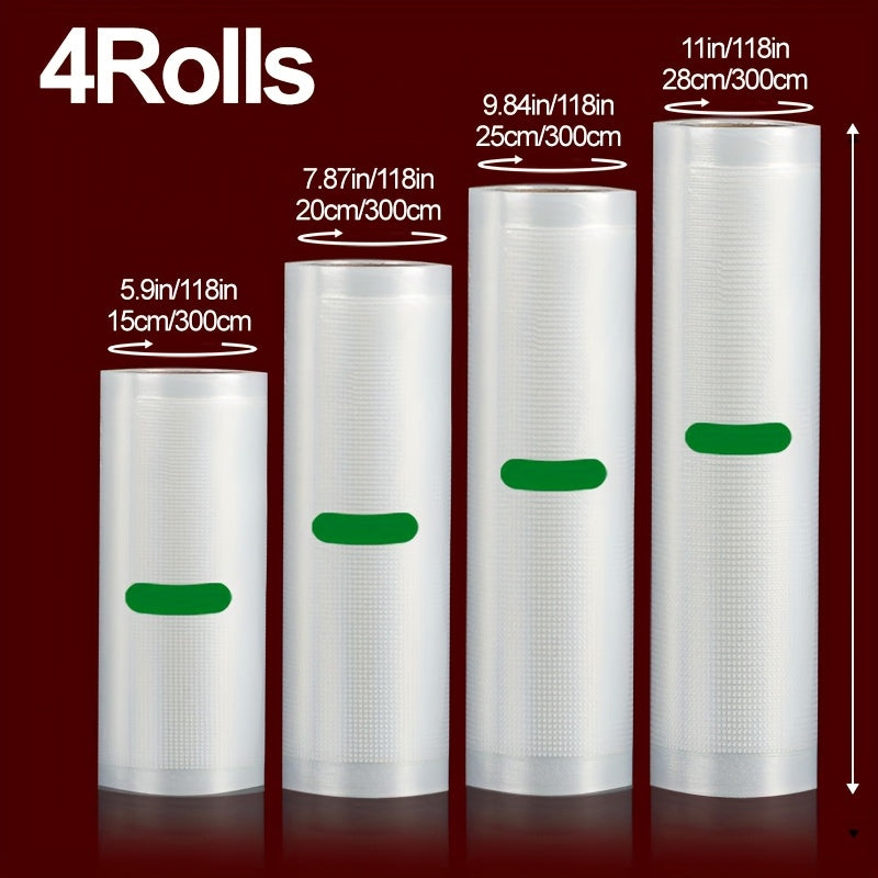 AGASHE 4 rollos de sellador de vacío de diferentes tamaños - Diseñados para un almacenamiento eficiente de alimentos y frescura - Ideales para empaquetar carnes frescas, mariscos, frutas y productos secos - Compatibles con la mayoría de los selladores de