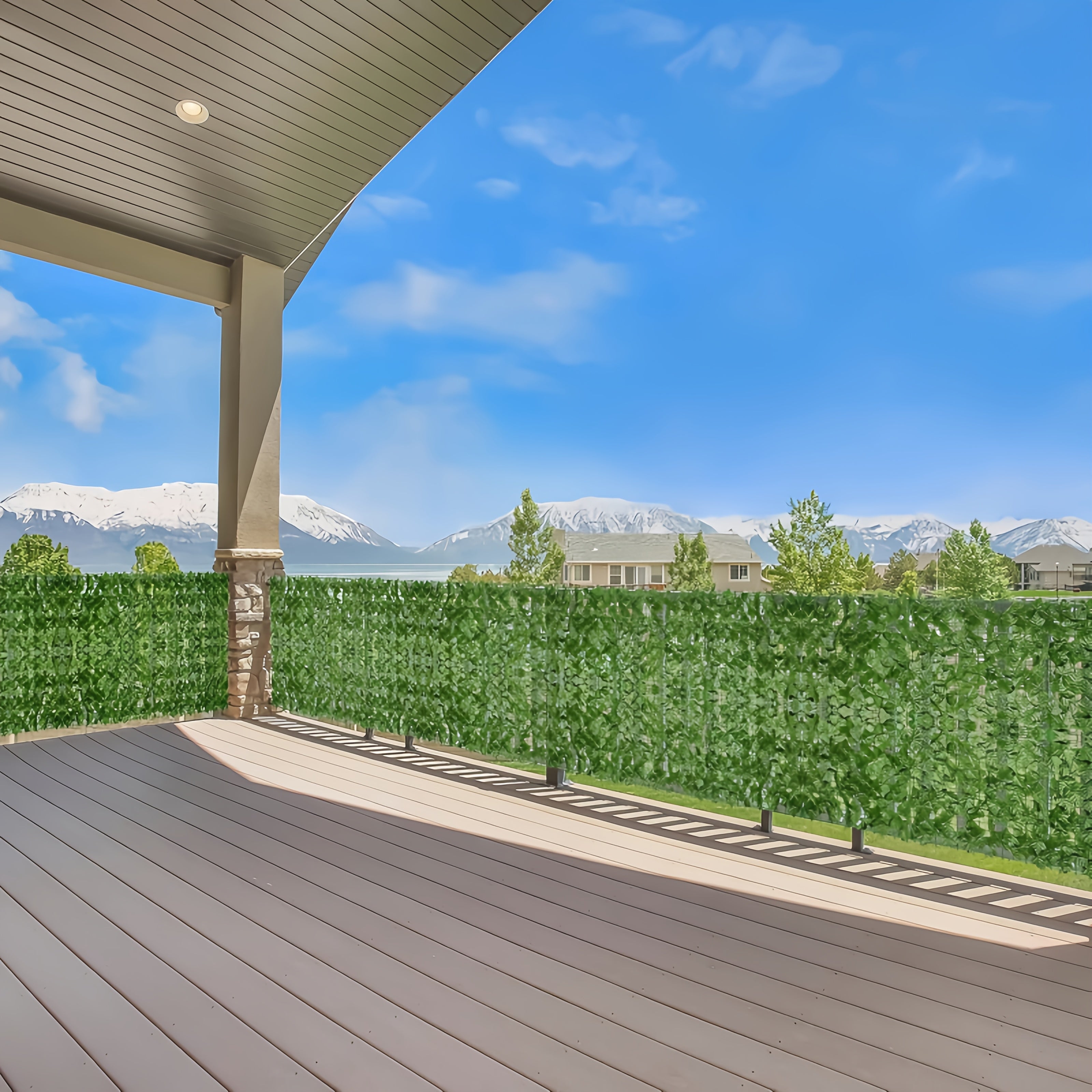 4 paneles de hiedra artificial resistente a los rayos UV, 400 cm x 50 cm, pantalla verde de plástico duradero, ideal para exteriores/interiores - decoración de patio, jardín, bodas y festivales (sin mantenimiento, impermeable), sombra para jardín, decora