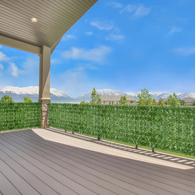 4 paneles de hiedra artificial resistente a los rayos UV, 400 cm x 50 cm, pantalla verde de plástico duradero, ideal para exteriores/interiores - decoración de patio, jardín, bodas y festivales (sin mantenimiento, impermeable), sombra para jardín, decora