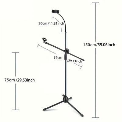 Soporte ajustable para micrófono de teléfono y tableta - Tripode flexible con rotación de 360 grados, se adapta a dispositivos de 4,7" a 12", ideal para transmisiones en vivo y grabación de música, material de hierro negro