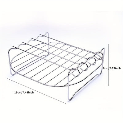 Accesorios multifuncionales para freidora de aire: rejilla de acero inoxidable de doble capa para cocinar al vapor con 1 estante y 4 brochetas para comidas perfectamente cocinadas