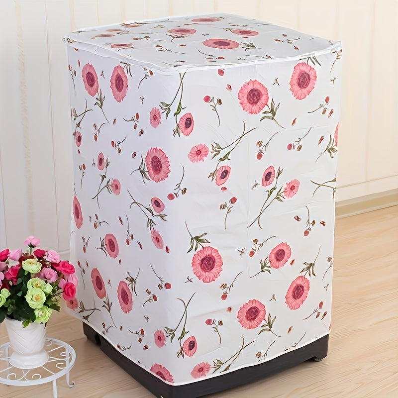 Tapa de lavadora PE | Diseño moderno floral y geométrico | Duradero, no descolorido, a prueba de polvo | Adecuado para carga frontal y cilindro único pulsante | Patrón floral vibrante y hojas | Perfecto para balcón o espacio de vida | Estilo portátil | S