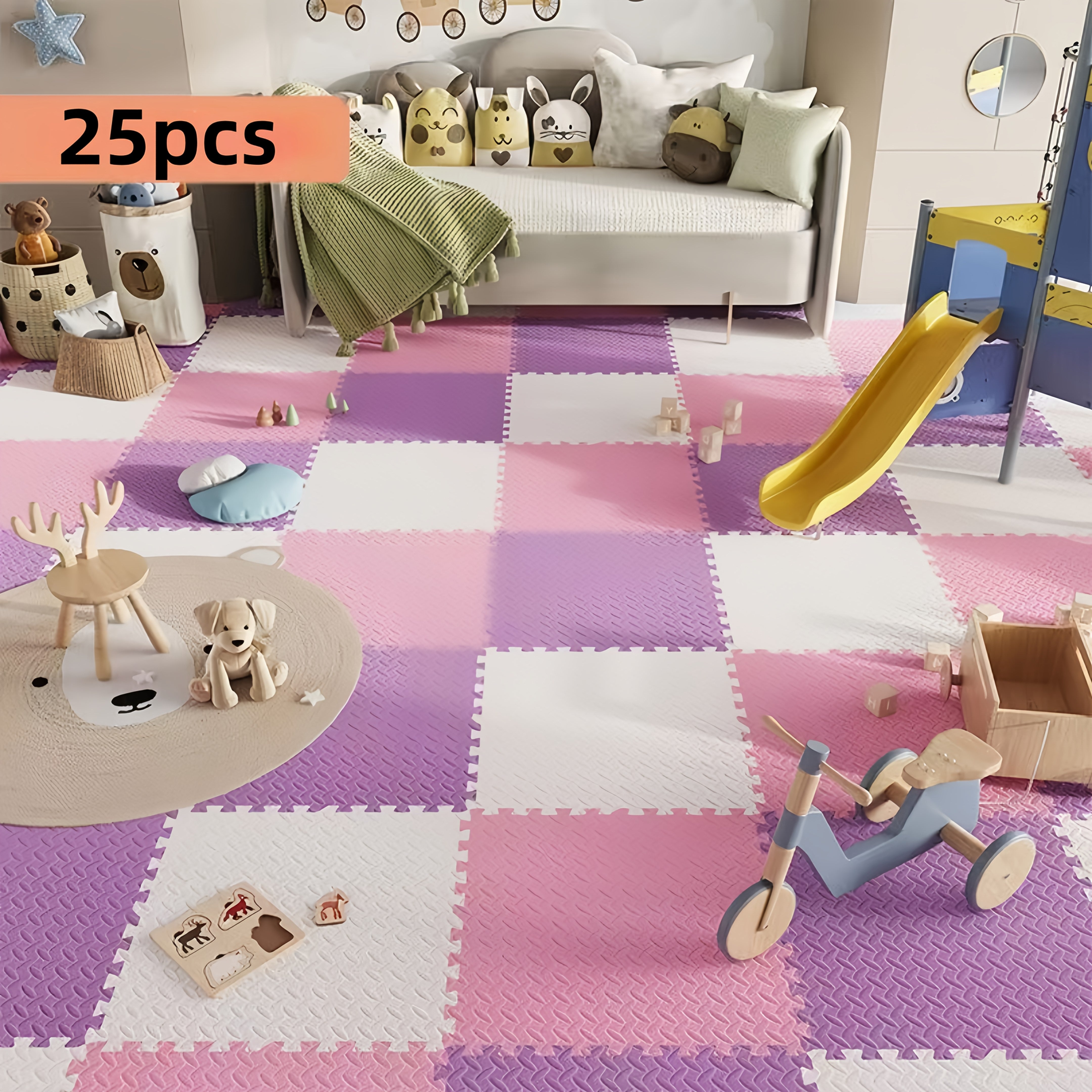 Paquete de 25 Alfombrillas de Espuma Engrosada - Tapetes Grandes Estilo Rompecabezas para Sala y Dormitorio, Ideales para Navidad, Perfectos para Acción de Gracias