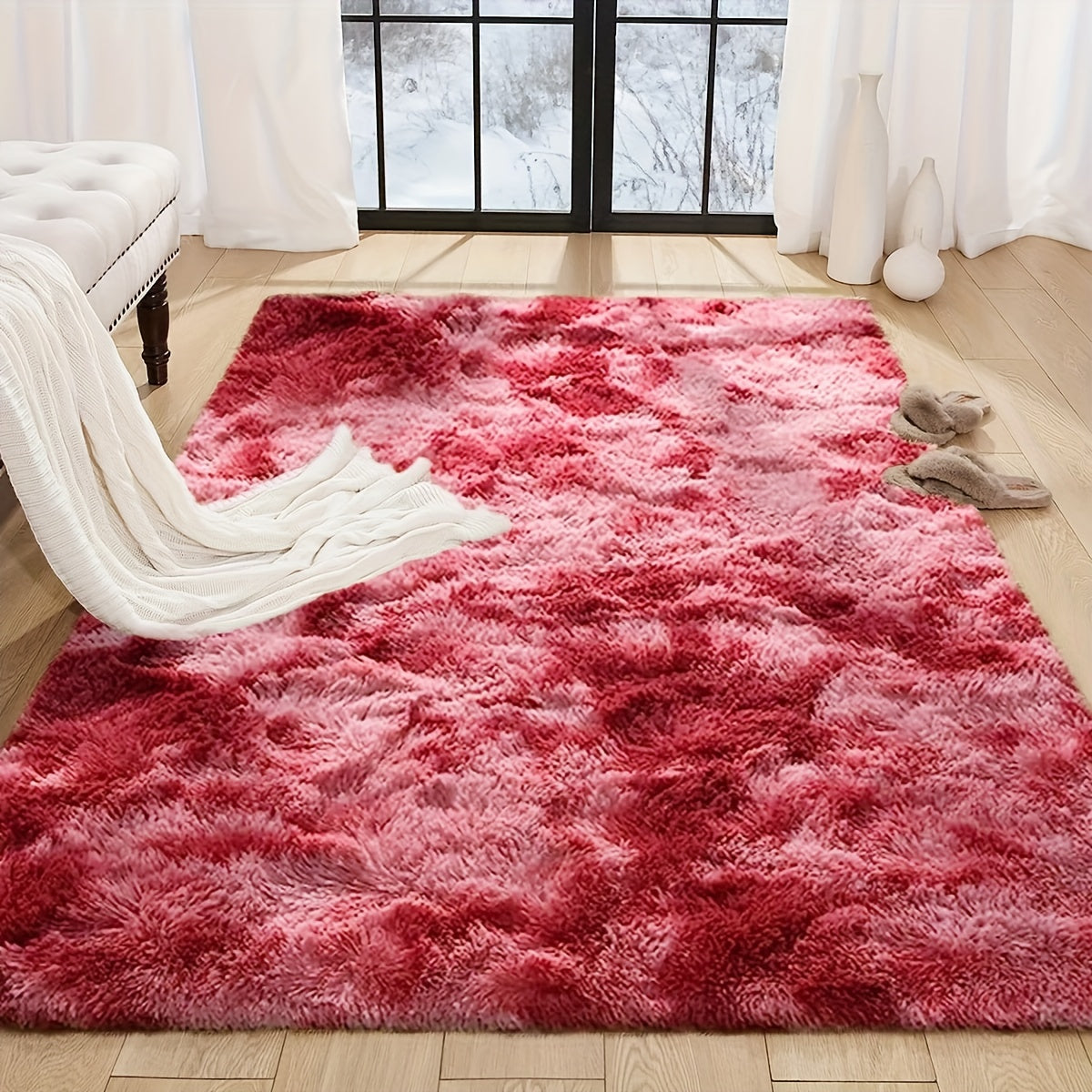 1 pieza de alfombrilla de dormitorio de poliéster con diseño de nudo y colorido - Alfombrilla suave con pelo largo, lavable en máquina, cómoda y elegante para espacios interiores, tejido de alta calidad, accesorio de decoración del hogar, cubierta de pis
