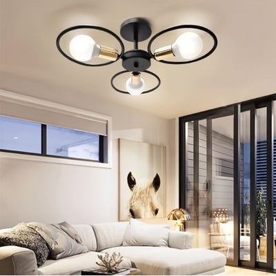 1 pieza de lámpara de techo industrial retro moderna - Montaje semienterrado con 3 bases de bombilla E26, fácil de instalar, adecuada para pasillos, cocinas, dormitorios, salas de estar, villas, hoteles y otros iluminados comerciales (bombillas no inclui