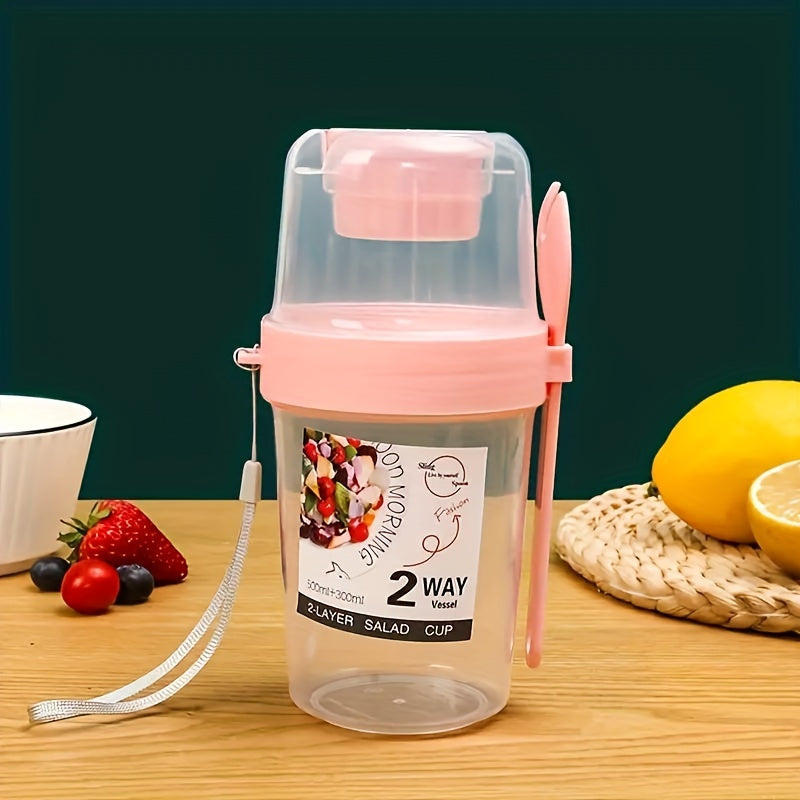 Taza de ensalada multiusos de 2 vías con tenedor y tapa - Recipiente portátil para frutas y yogur - Ideal para la escuela y la oficina para una alimentación saludable